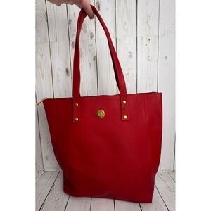 Joy Mangano Christie Red Saffiano Tote Gold Hardware Zip Leather Shoulder Bag